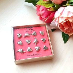 Pewter Pushpins Valentine's Hearts, super cute NEW